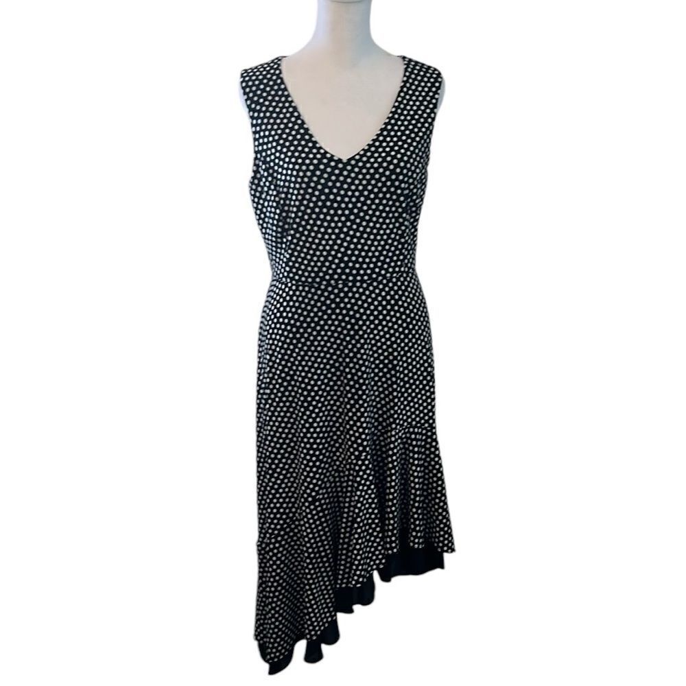 Tommy Hilfiger sz6 asymmetrical blue&white polka dot sleevelss back zip midi EUC